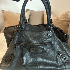 Balenciaga Distressed Moto Black Leather Tote